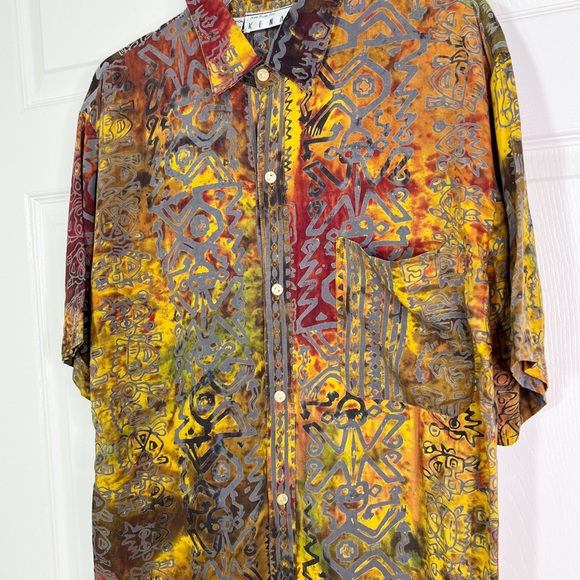 Ann Tjian x Kenar Abstract Multicolor Rayon Short Sleeve Button Down Shirt Sz S - Picture 2 of 6
